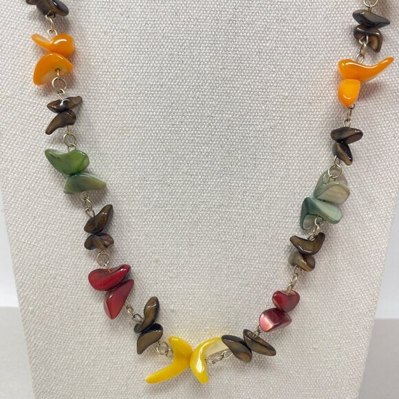 Bright Multicolor Glass Necklace Long Length Colorful Rainbow Dopamine Dressing - Picture 2 of 9